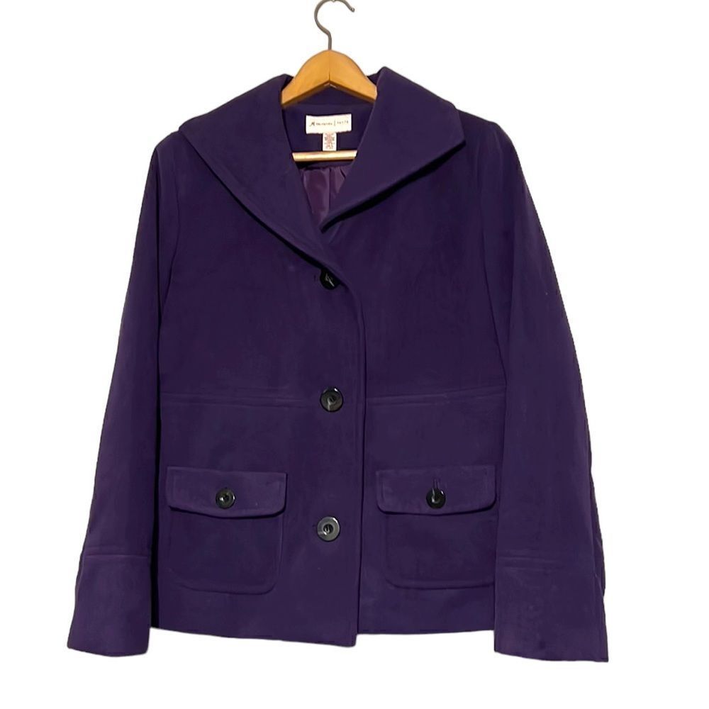 Womans Coat Size Large Petite Purple JM Collection Collared 3 Button Pockets